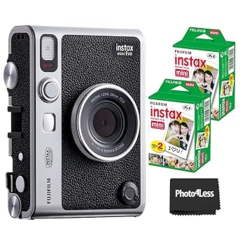 【中古】Fujifilm Instax Mini EVO ハイブリッドブラックインスタントカメラ + ミニツインパックインスタントフィルム2枚。|GoodLifeStore