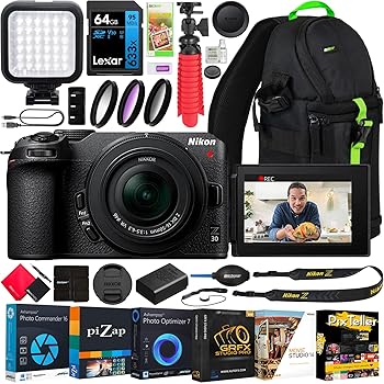 【中古】(非常に良い)Nikon Z30 ミラーレスカメラボディ 4K UHD DXフォーマット NIKKOR Z DX 16-50mm F3.5-6.3 VRレンズバンドル 1749 デコギア写真バックパック+LED+