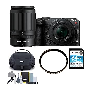 【中古】(非常に良い)Nikon Z 30 ミラーレスカメラ 16-50mmと50-250mmレンズ ガジェットバッグ アクセサリーとクリーニングキット 64GB UVプロテクターレンズフィルタ