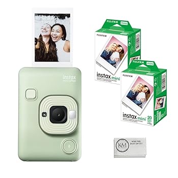 【中古】(非常に良い)FUJIFILM INSTAX Mini LiPlay インスタントカメラ | グリーン INSTAX Mini インスタントフィルムセット | 40回露出 + クリーニングクロス(4アイ