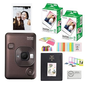 【中古】(非常に良い)FUJIFILM INSTAX Mini LiPlay インスタントカメラ | ブロンズ INSTAX Miniインスタントフィルムセット | 40枚露出 + ミニアルバム ボーダー ステ