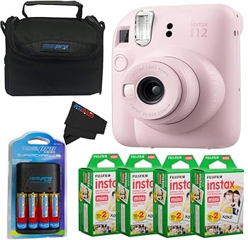【中古】Fujifilm Instax Mini 12カメラ(ブロソムピンク) 富士インスタントミニフィルム(80枚)とPixiBytesエッセンシャルバンドル|GoodLifeStore