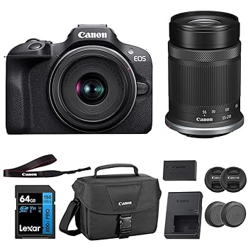 【中古】(非常に良い)Canon EOS R100 ミラーレスカメラ RF-S18-45mm F4.5-6.3 IS STMレンズ & RF-S55-210mm F5-7.1 IS STM 24.1メガピクセル (APS-Cセンサー) | ブラ|GoodLifeStore