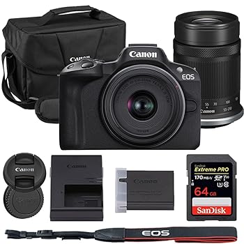 【中古】Canon EOS R50 ミラーレスカメラ 18-45mm & 55-210mm レンズバンドル Canon 200ES EOS ショルダーバッグ + 64GB Extreme PRO|GoodLifeStore