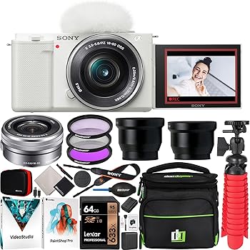 【中古】ソニー ミラーレスα APS-C Vlogカメラ本体 ZV-E10 + 16-50mm F3.5-5.6ズームレンズ ILCZV-E10L/W ホワイトバンドル デコギアケース+フィルター|GoodLifeStore