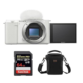 【中古】(非常に良い)ソニー ミラーレス交換レンズ Vlogカメラ ZV-E10 APS-C ホワイト - PRO 64GB UHS-I U3 SDXC、120マルチデバイスショルダーバッグ|GoodLifeStore