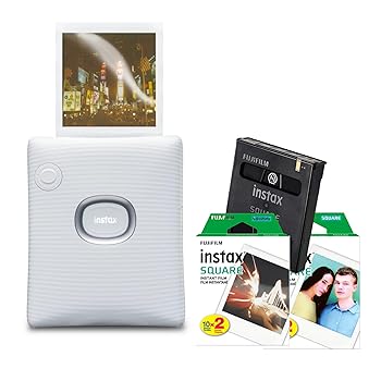 【中古】富士フイルム Instax Square Link ワイドインスタントプリンター(ホワイト) Instaxカメラフィルムバンドル ツインパック 40枚露出 (3点)|GoodLifeStore