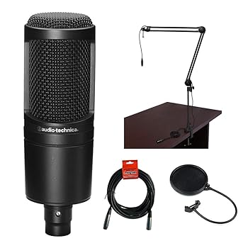 【中古】(非常に良い)Audio-Technica AT2020 カーディオイドコンデンサーマイク MBA38マイクブームアーム ポップフィルター XLRケーブル