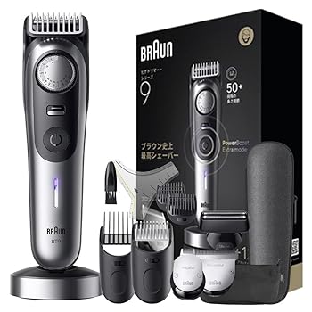 【中古】(非常に良い)ブラウン シリーズ９ ヒゲトリマー BT9560 コーム４種 アタッチメント3種 ヒゲ形テンプレート 充電スタンド ポーチ 携帯用ケース 掃除用ブラシ