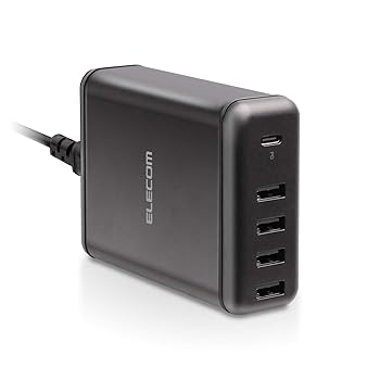 【中古】(人並み外れたに似つかわしい)エレコム USB 差し込み 申し受ける器 足し加える60W ( USB PD相応う ) Type-C×1 / USB-A×4 【 iPhone 15/14/13/SE3 / Android / 経口避妊薬 相応う 】 ブラッ