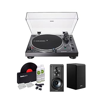 【中古】(人並み外れたに好いたらしい)Audio-Technica AT-LP120XUSB ダイレクトドライブ アナログおよびUSB折りかえし速見表 (黒いこと) バンドル 3通い路 3１番ウッド ブックシェルフ