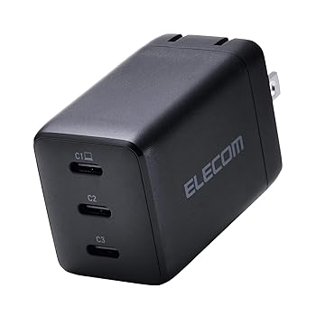 【中古】(非常に良い)エレコム 充電器 67W 3ポート USB-C×3 USB PD対応 スイング式プラグ採用 ブラック ACDC-PD11267BK