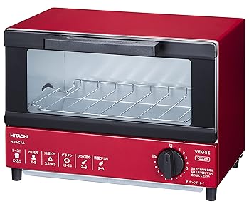 【中古】(非常に良い)日立 オーブントースター 1,000W 一人暮らし 山形/角型パン2枚焼き HTO-C1A R レッド
