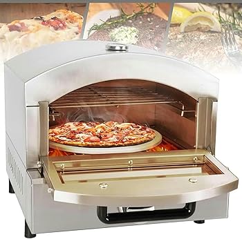 【中古】(非常に良い)12インチ商用電動ピザオーブン、1800 Wポータブルアウトドアピザオーブン、温度計内蔵、ホームシングル/ダブルピザ引き出しトースターオーブン、