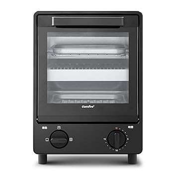 【中古】(非常に良い)COMFEE' オーブントースター 縦型 上下2段構造 同時調理可能 3段階温度調節 15分タイマー 焼きムラ抑え スライドオープンドア CF-MF083-BK