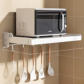 【中古】(非常に良い)電子レンジラック - 省スペースのキッチン整理用ウォールシェルフ | 便利な収納ソリューション