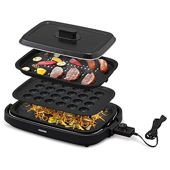 【中古】アイリスオーヤマ(IRIS OHYAMA) ホットプレート ブラック 網焼き風ホットプレート 3枚焼き シンプル 焼肉 たこ焼き IHA-A30-B｜GoodLifeStore