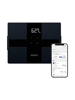 【中古】(非常に良い)オムロン 体重 体組成計 カラダスキャン ブラック KRD-503T-BK スマホ連動 データ自動転送 自動認識 乗るだけで測定開始 内臓脂肪レベル 体脂肪
