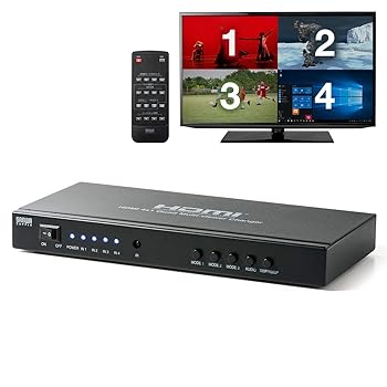 【中古】(非常に良い)サンワダイレクト HDMI切替器 画面分割 4分割 4入力1出力 フルHD対応 光デジタル音声入力 HDCP対応 リモコン・ACアダプタ付き 400-SW030