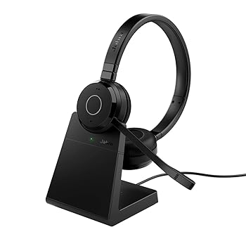 【中古】(非常に良い)Jabra Evolve 65 TE ヘッドセット ワイヤレス 両耳 マイク付き スタンド付き Link 390a UC ステレオ 2台同時接続 Bluetooth5.2 ノイズキャンセリ