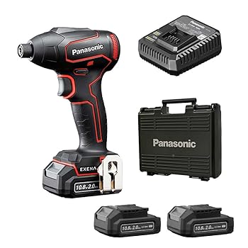 【中古】パナソニック(Panasonic) 充電インパクトドライバー 10.8V 2.0Ah電池パック×2個 充電器 プラスチックケース付 EXENA Lシリーズ EZ1P31F10D-R レ|GoodLifeStore