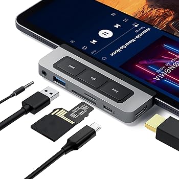 【中古】(非常に良い)HyperDrive iPad Pro usb-c ハブ 6-in-1 Media Hub メディアボタン 拡張 4K HDMI出力 60W PD MicroSD SDカードリーダー イヤホン usb 接続 ショ｜GoodLifeStore