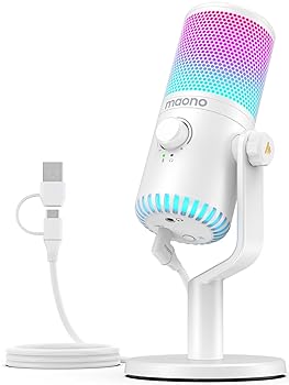 【中古】(非常に良い)MAONO USB コンデンサーマイク ゲーミングマイク PC マイク 専用ソフトウェア RGBライティング ヘッドホン出力端子あり 単一指向性 プラグ＆プレ