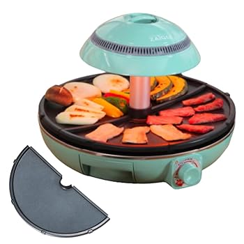 【中古】ザイグル 最新機種 サークル炙輪ハーフフラットプレートセット（グリーン) 煙の出ない無煙ロースター 油ハネが少ない卓上調理器 4人家族に最適｜GoodLifeStore