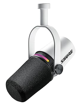 【中古】(非常に良い)SHURE シュア MV7+ ポッドキャストマイクロホン ホワイト MV7+-W : OBS 認証 ダイナミックマイク カーディオイド 単一指向性 USB-C XLR 有線 ノ