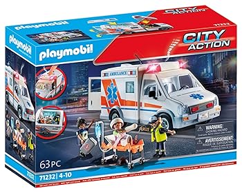 【中古】(人並み外れたに似つかわしい)Playmobil 救急車 付属品と図形3体