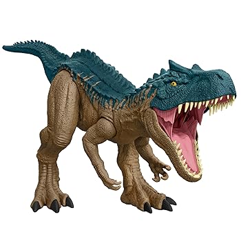 【中古】(人並み外れたに好いたらしい)マテル ジュラシックワールド(JURASSIC WORLD) 百貨店ビッグ! アロサウルス 小わっぱ向け図形 恐竜 手あそび 全長:約100糎 4歳から 青碧/