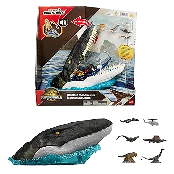 【中古】マテル ジュラシックワールド(JURASSIC WORLD) 晴れ晴れしい天々 プレイセット モササウルス 小わっぱ向け図形 恐竜 手あそび 4歳から マルチ
