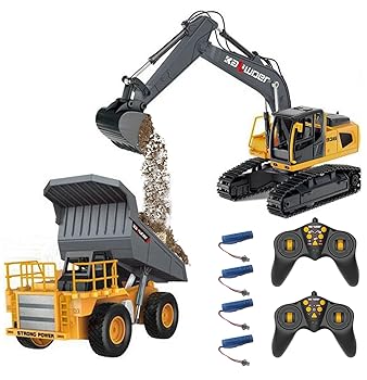 【中古】ラジコンカー こども向け ダンプ車\u0026ショベルカー ラジコン 応用科学鉄道車両 多役立つこと 組みたてる鉄道車両 RC鉄道車両 1/24規摸 LED点火装置積み上げるラジコン