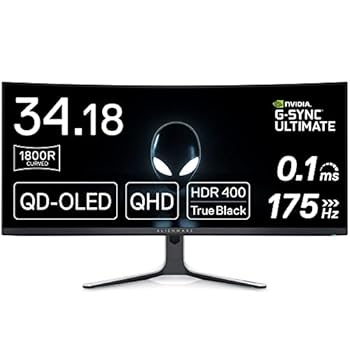 【中古】(非常に良い)Dell AW3423DW 34.18インチ 曲面 QD-有機EL ゲーミングモニター ゲーミング ディスプレイ (FPS向き/0.1ms/175Hz/WQHD/QD-OLED 1800R/21:9/HDMI D