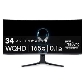【中古】(非常に良い)Dell ALIENWARE 34インチ カーブ型 QD-OLED ゲーミングモニター - AW3423DWF、AlienFX照明システム、応答時間0.1ms、反射防止。