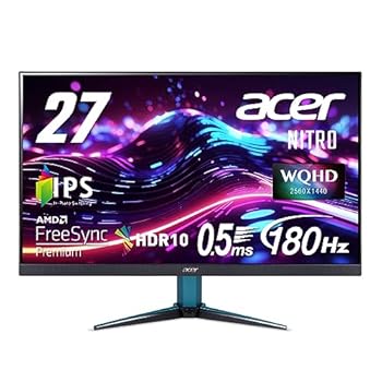 【中古】日本エイサー Acer Nitro ゲーミングモニター 27インチ IPS 非光沢 WQHD 180Hz 0.5ms HDMI 2.0 DisplayPort VESAマウント対応 スピーカー内蔵 ヘ