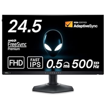 【中古】Dell AW2524HF 24.5インチ Alienware ゲーミングモニター(無輝点/FHD/Fast IPS,非光沢/DP×2,HDMI/sRGB 99%/縦横回転,高さ調整/0.5ms/500Hz/Free