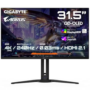 【中古】GIGABYTE AORUS シリーズ ゲーミングモニター 31.5インチ OLED 平面モニター 240Hz 0.03ms VESA DisplayHDR True Black 400 搭載 FO32U2