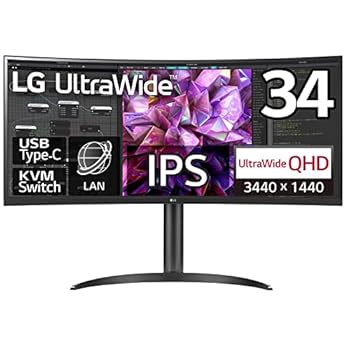 【中古】LG モニター ディスプレイ 34WQ75C-B 34インチ/曲面型ウルトラワイド(3440×1440)/IPS アンチグレア/HDR/LAN端子/KVMスイッチ/HDMI×2,DisplayPo
