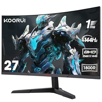 【中古】KOORUI ゲーミングモニター 27インチ 湾曲 曲面 QHD(2560x1440)/144Hz/1ms（MPRT）/FreeSync対応（G-SYNC互換）/DPx1 、HDMIx2/VESAマウント対応