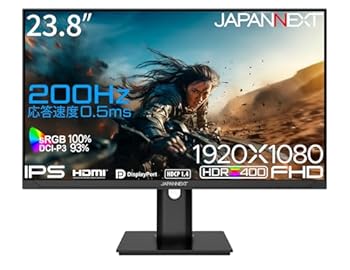 【中古】(非常に良い)JAPANNEXT 23.8インチ ゲーミングモニター 200Hz 0.5ms フルHD 1920x1080解像度 IPS パネル ディスプレイ (HDMI/DisplayPort/VESA対応/高さ調節/