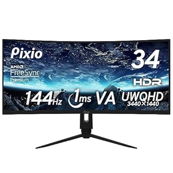 【中古】Pixio PXC348C 湾曲 ゲーミングモニター 34インチ ウルトラワイド UWQHD VA 144Hz 1ms USB Type-C