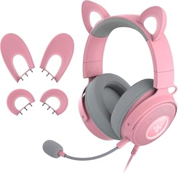 【中古】(非常に良い)Razer レイザー Kraken Kitty V2 Pro Quartz Pink ネコ/クマ/ウサギのイヤーデザインに交換可能な有線 ゲーミングヘッドセット 4つのRazer Chrom