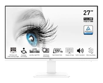 【中古】(非常に良い)msi Pro MP273AW 27インチモニター 1920 x 1080 (FHD) IPS 100Hz TUV認証 視力保護 4ms Displayport HDMI チルト ホワイト