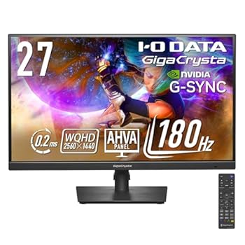 【中古】(非常に良い)アイ・オー・データ IODATA ゲーミングモニター 27インチ GigaCrysta WQHD 180Hz AHVAパネル ブラック(HDMI×2/DisplayPort/VESA対応/高さ調整/
