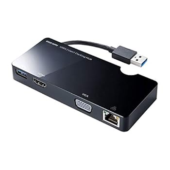 【中古】サンワサプライ モバイル ドッキングステーション USB A(USB3.2 Gen1)・VGA・HDMI・RJ-45 各1ポート搭載 USB-3H131BK