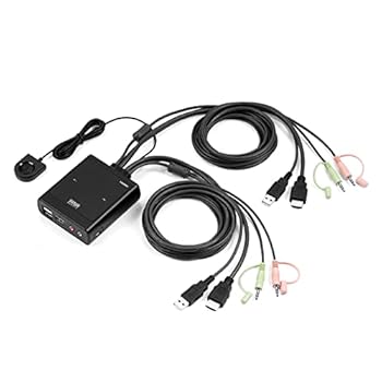 【中古】(非常に良い)サンワダイレクト KVMスイッチ HDMI 2台 4K/60Hz USBキーボード・マウス スピーカー マイク 切替器 Win/Mac対応 手元スイッチ サンワサプライ製