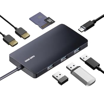 【中古】(非常に良い)サンワダイレクト Type-C ドッキングステーション 2画面出力 HDMI 4K ×2/microSD ×1/SDカード×1/ Type-A ×3 PD 100W 8in1 L字アダプタ ケー