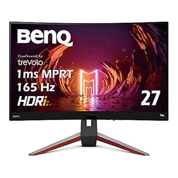 【中古】(非常に良い)BenQ MOBIUZ EX2710R 湾曲ゲーミングモニター (27インチ/WQHD/湾曲1000R/165Hz 2.1ch treVoloスピーカー/VA/1ms/HDRi/HDR400/高機能スタンド/リ