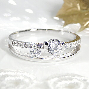 pt900【0.35ct】 重ねづけ風 ダイヤモンド リング【送料無料】【刻印無料】【品質保証書付】プラチナ ダイアモンド 重ねづけ 一粒 指輪 レディース ギフト プレゼント ダイヤモンドリング ダイヤリング ダイアリング ダイアモンドリング｜GOODLUCK　jewelry